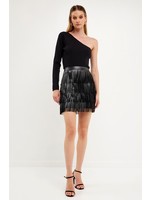 Faux Leather Fringe Mini Skirt Black