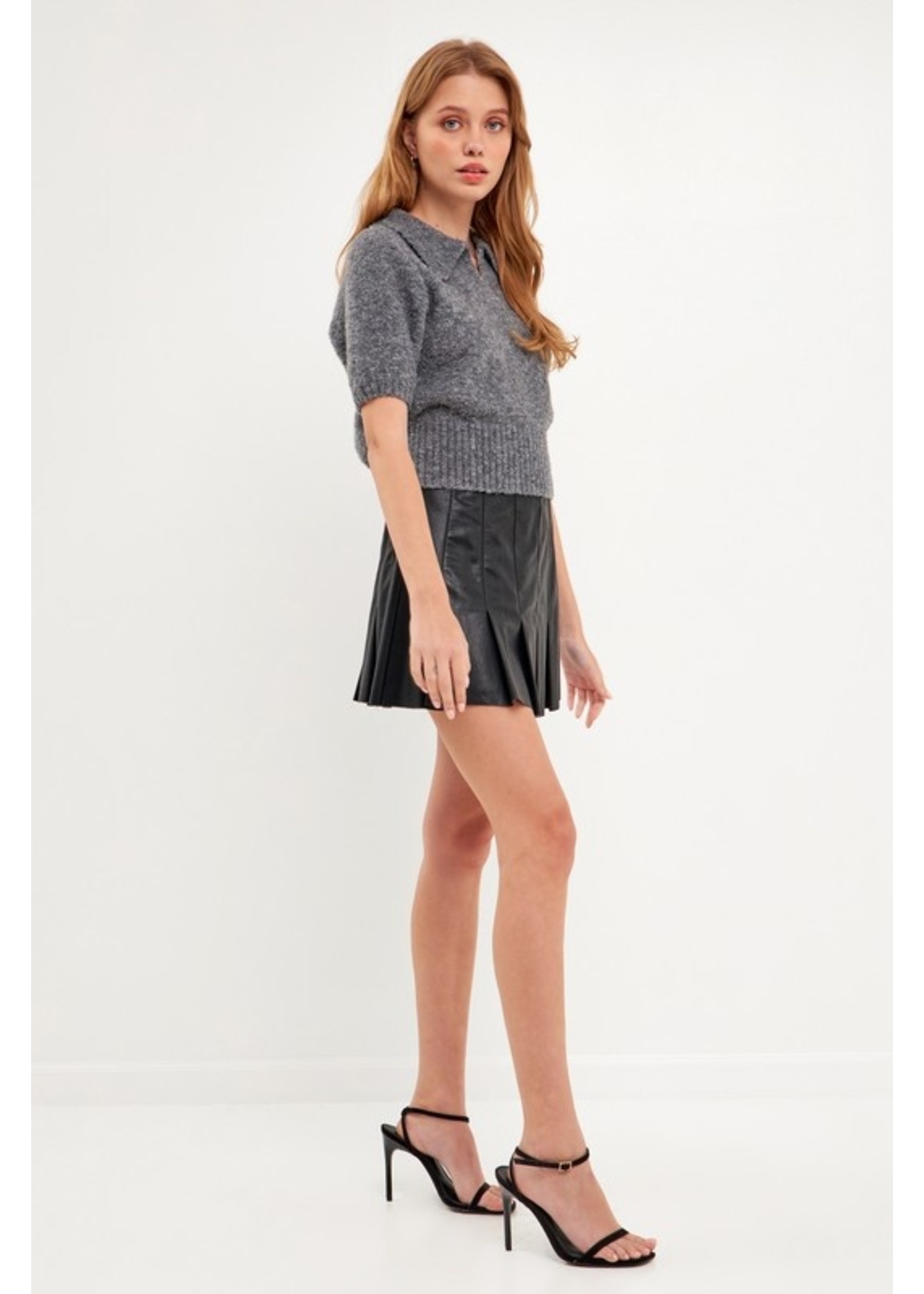 Short Sleeve Collared Sweater Heather Grey