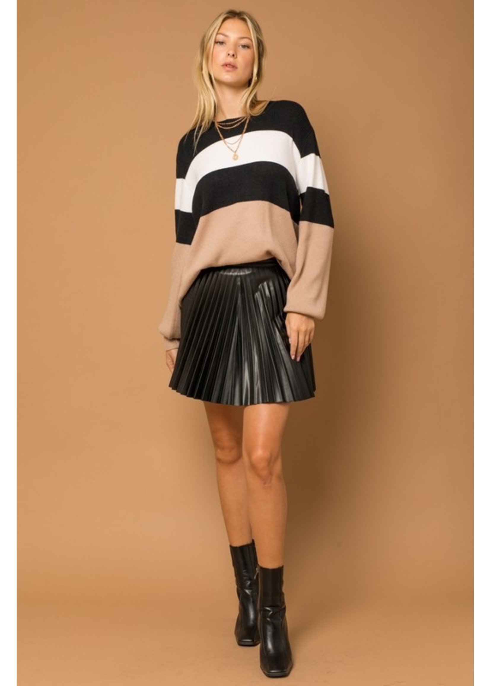 Pleated Faux Leather Mini Skirt Black