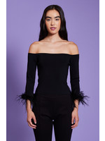 Azure Feather Knit Top Black