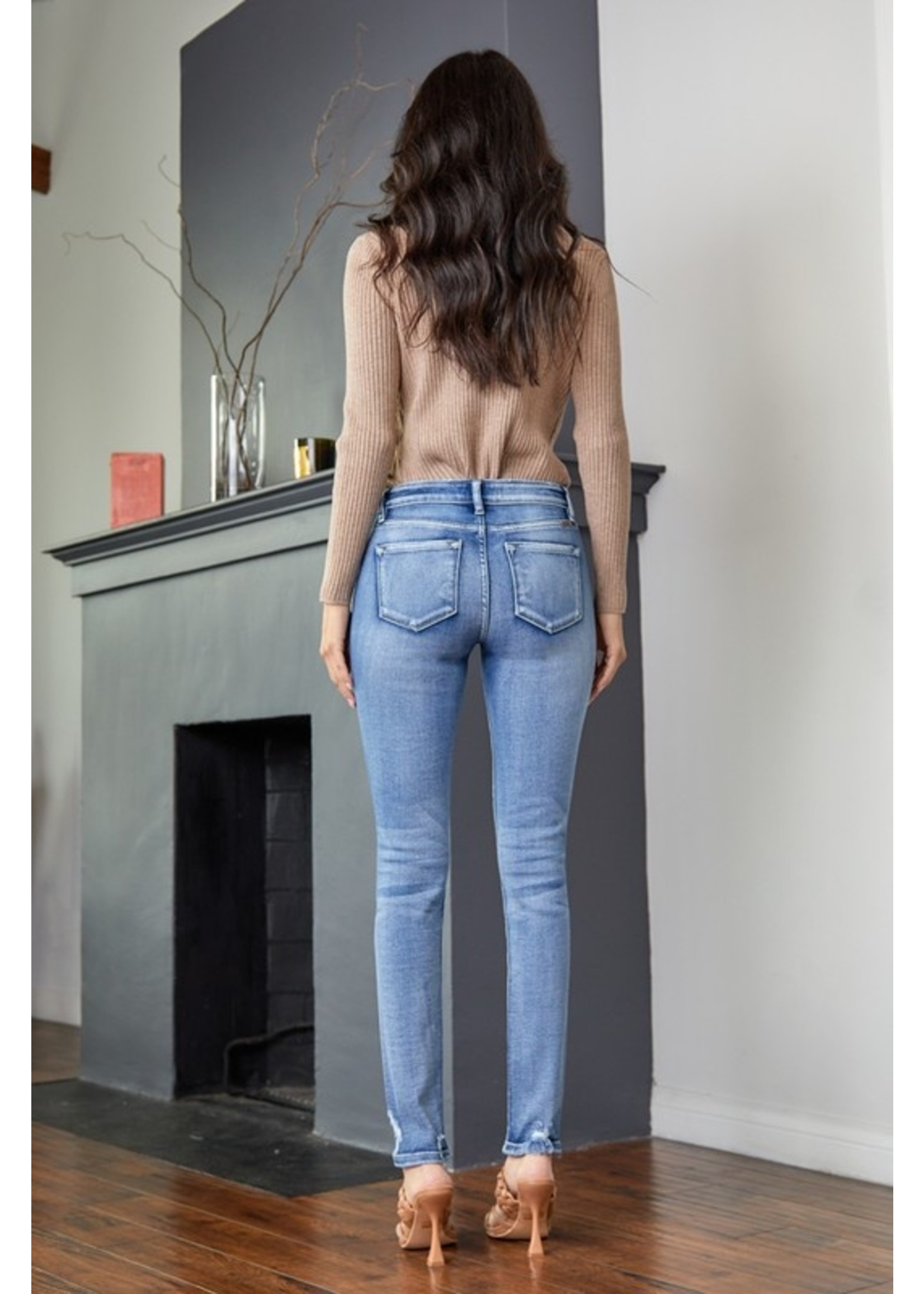Mid Rise Slightly Distressed Skinny Jean Medium