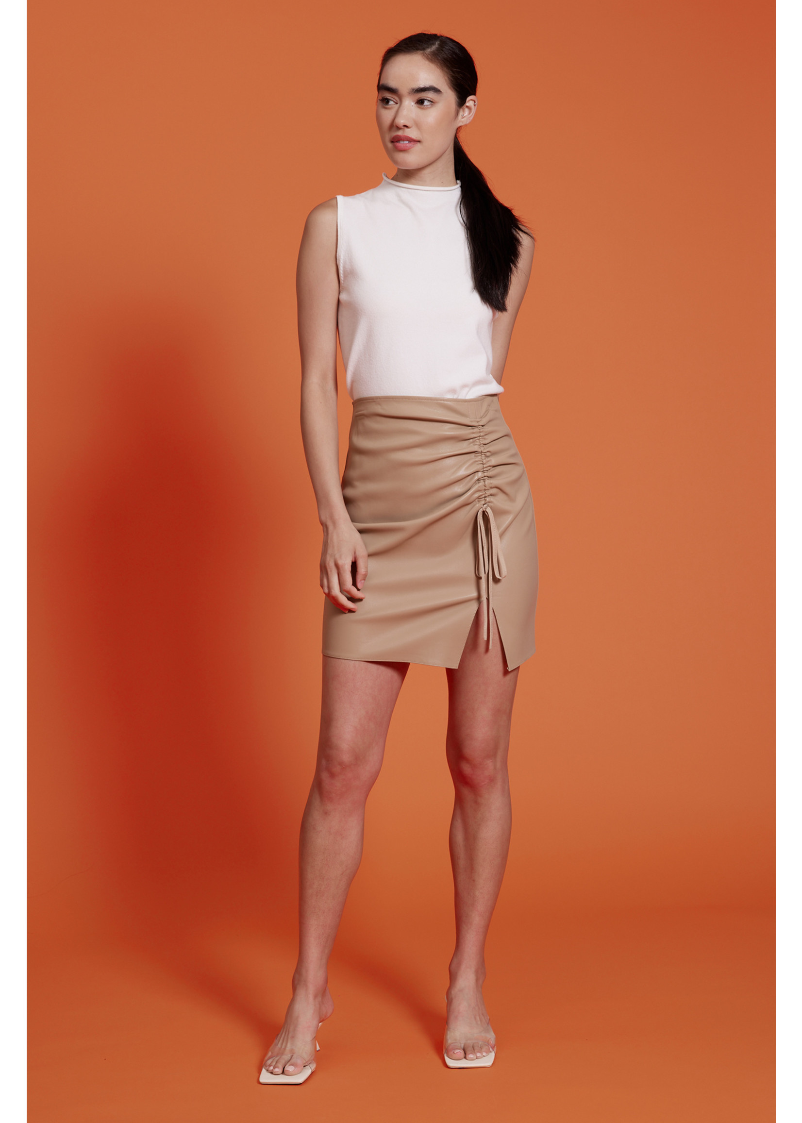 Jennifer Mini Leather Skirt Tan