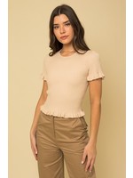 Ribbed Texture Sleeve Top Taupe