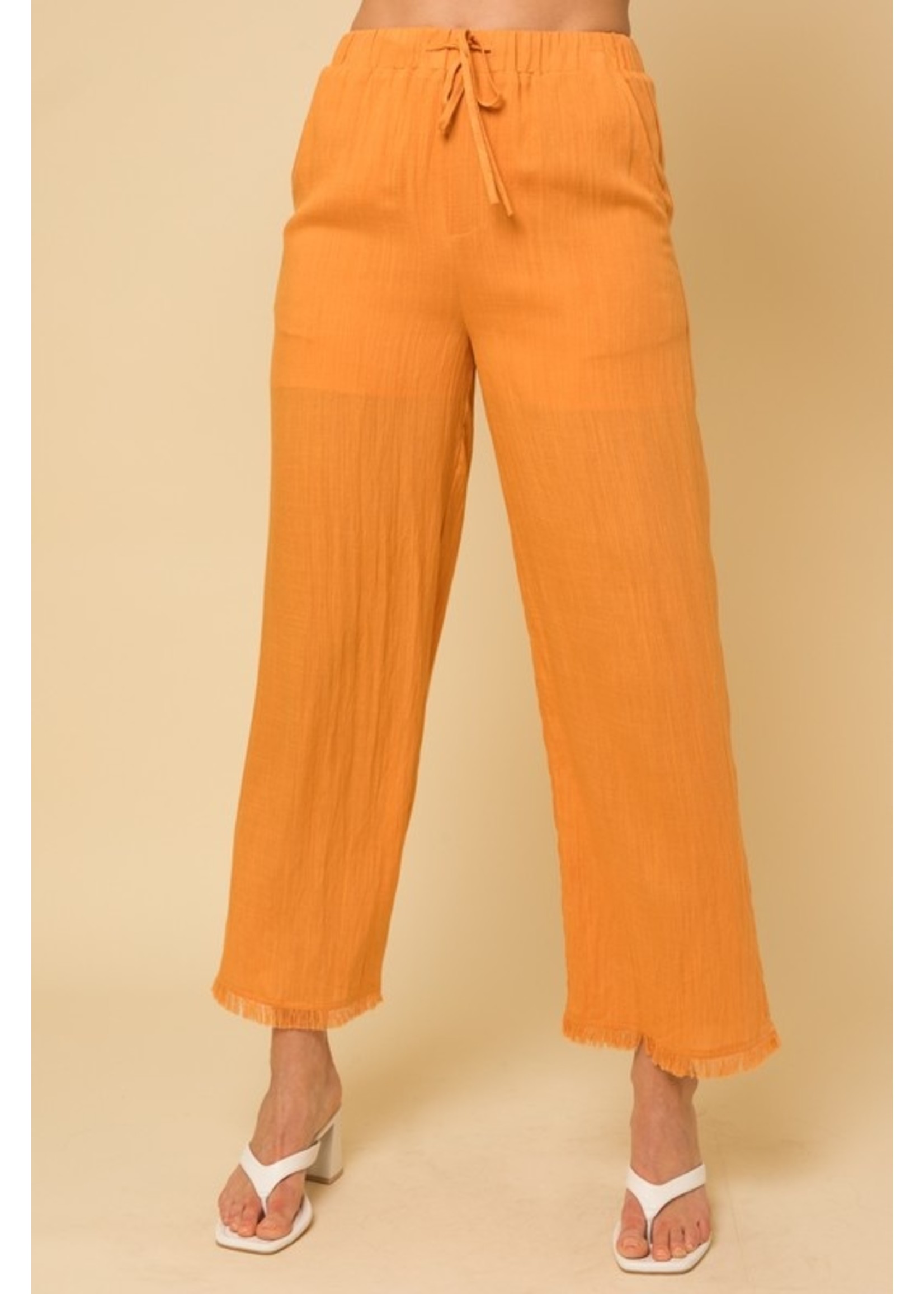 Frayed Hem Elastic Waist Beach Pant Orange