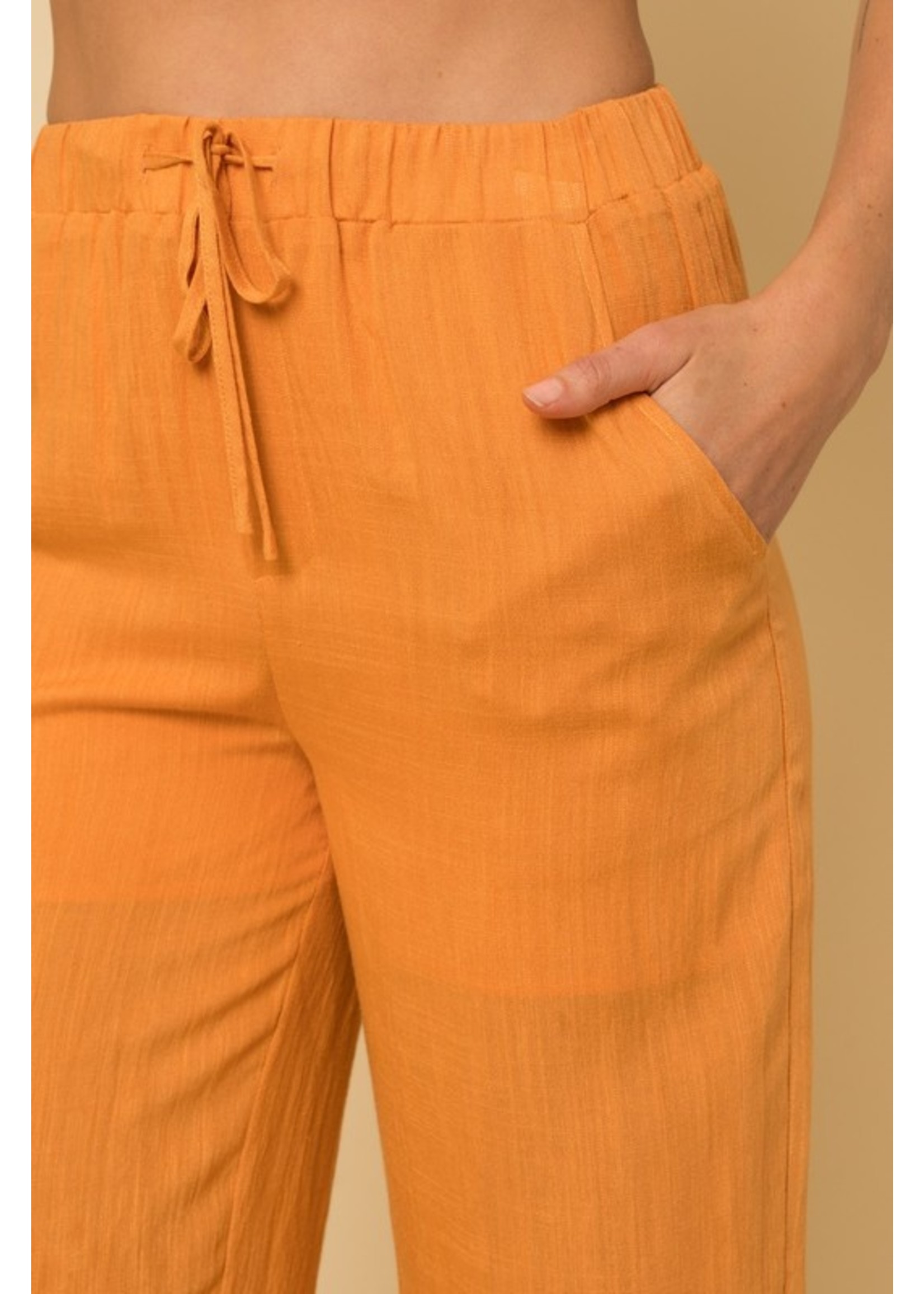 Frayed Hem Elastic Waist Beach Pant Orange