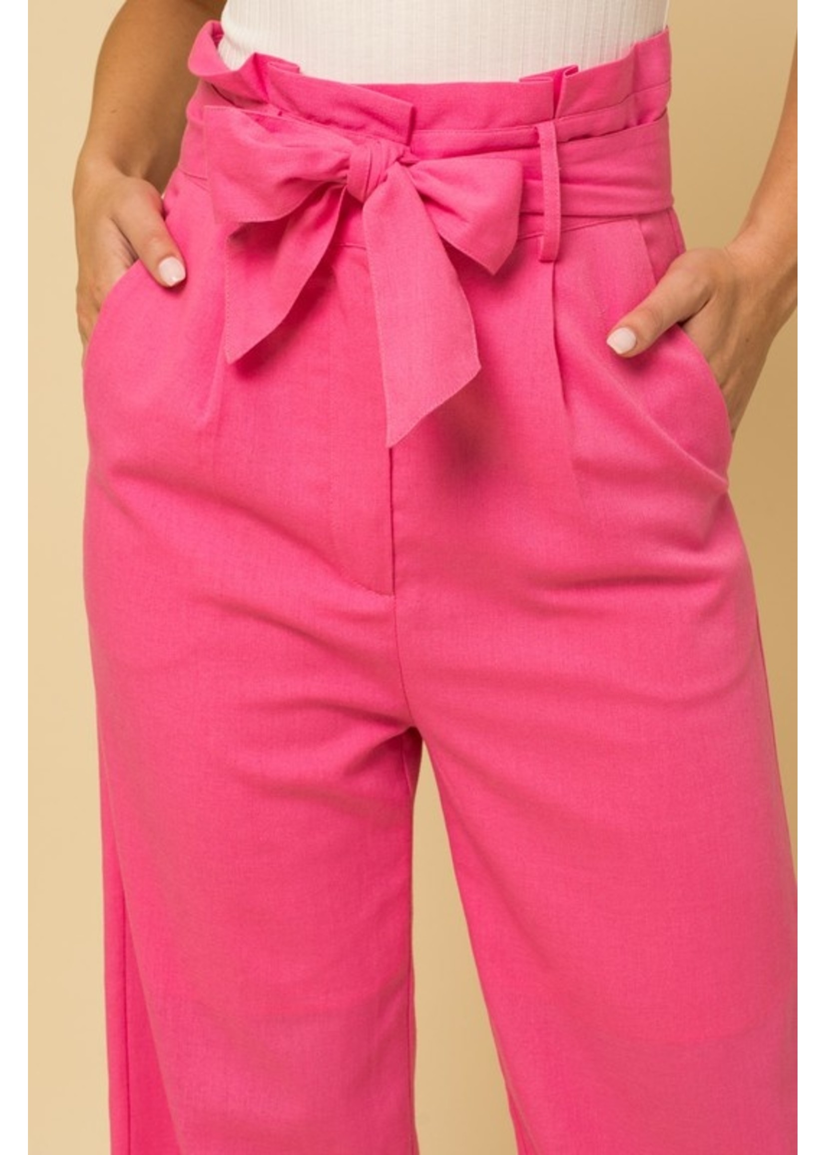 Paperbag Straight Leg Pant Pink