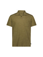 Linen Short Sleeve Johnny Collar Polo Olive