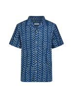 Printed Short Sleeve Camp Collar Shirt Indigo Stripe