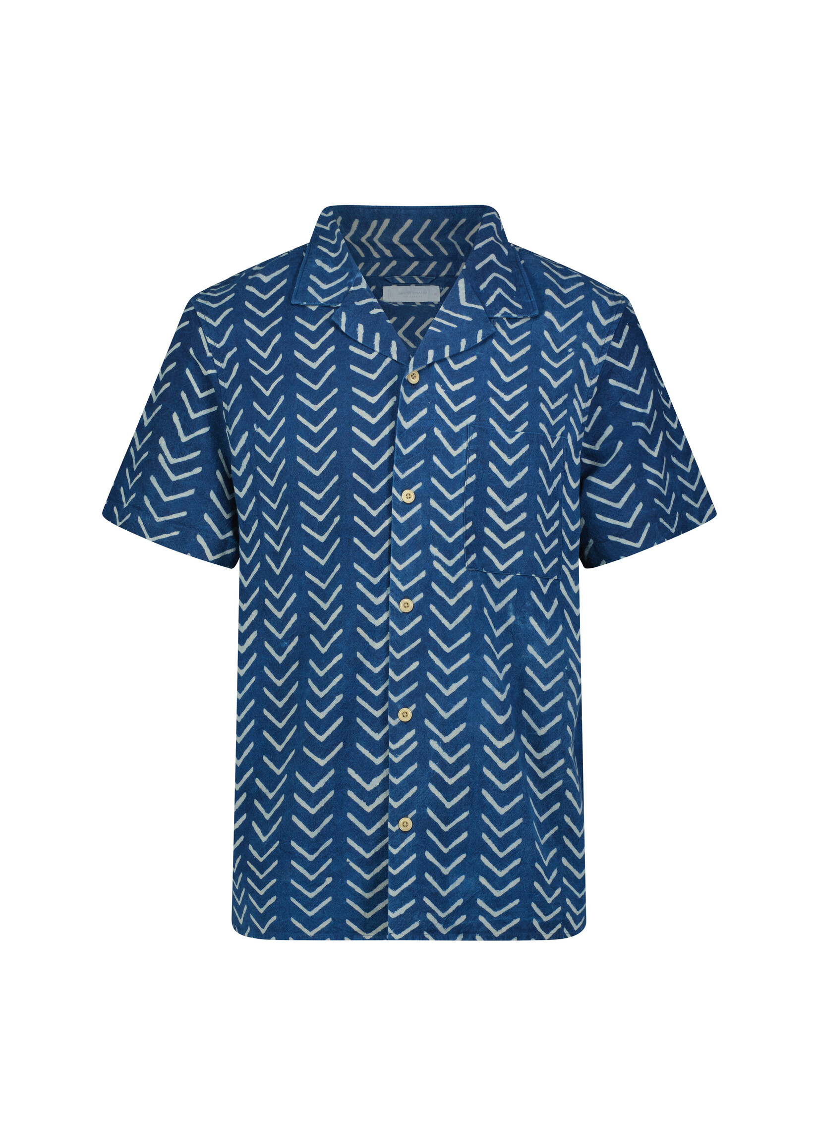 Printed Short Sleeve Camp Collar Shirt Indigo Stripe