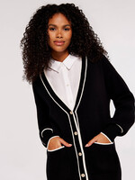 Cardigan w/ White Piping and Gold Button Black