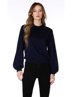 Smocked Shirred Turtleneck Tee Navy