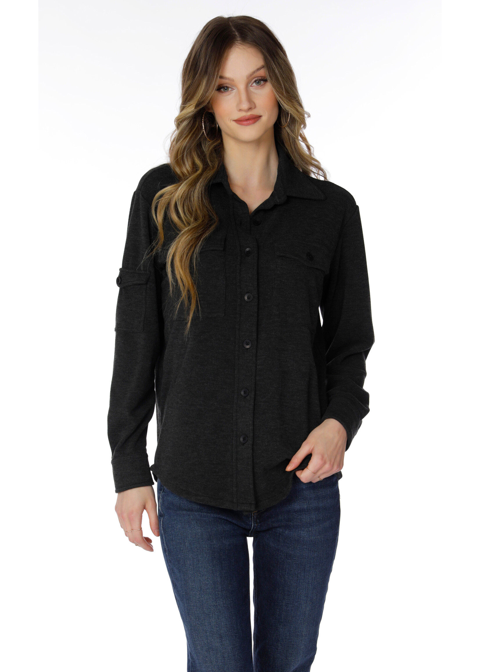 Pocket Button Front Shirt Muted Black