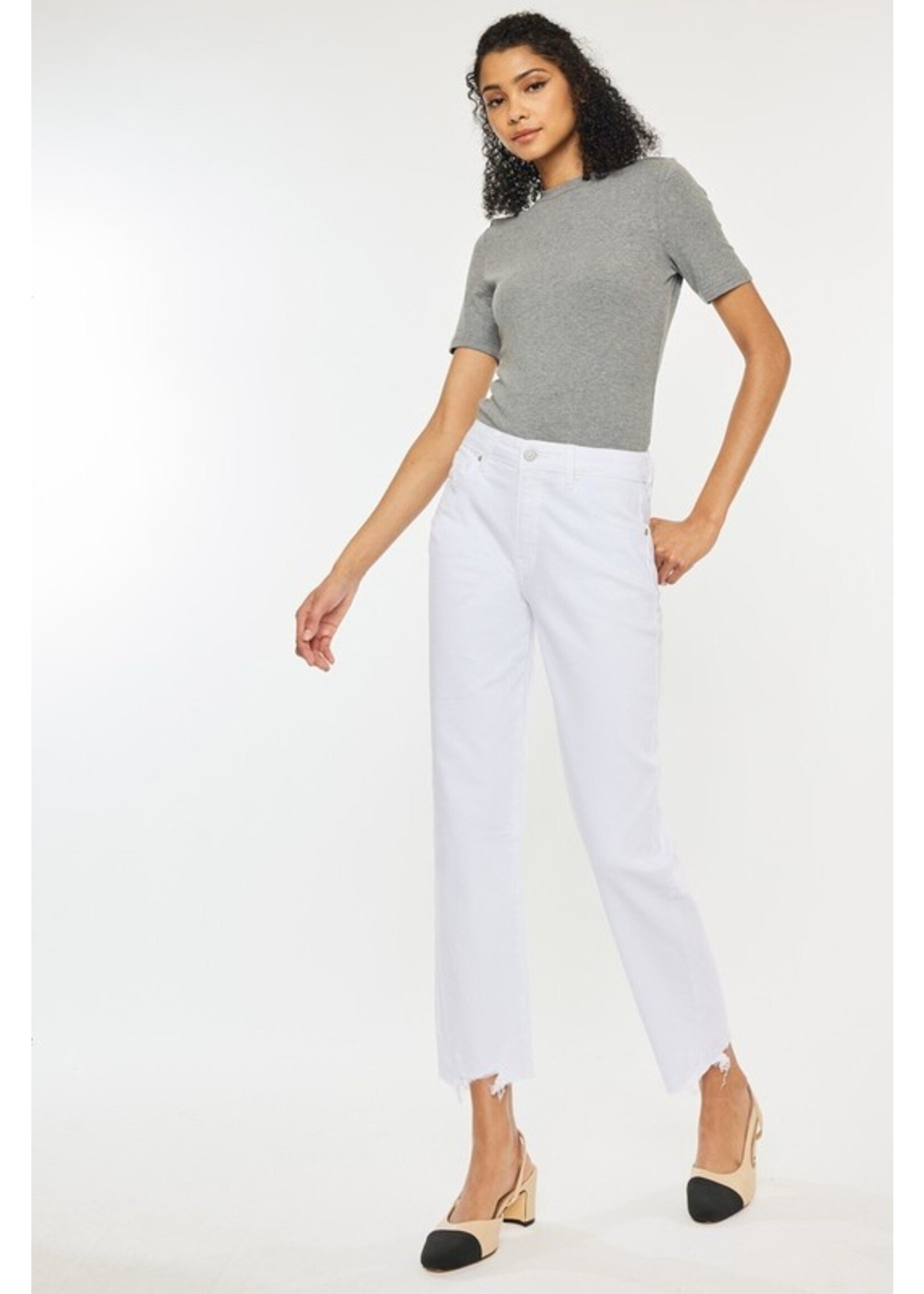 Frayed Hem High Rise Straight Leg White