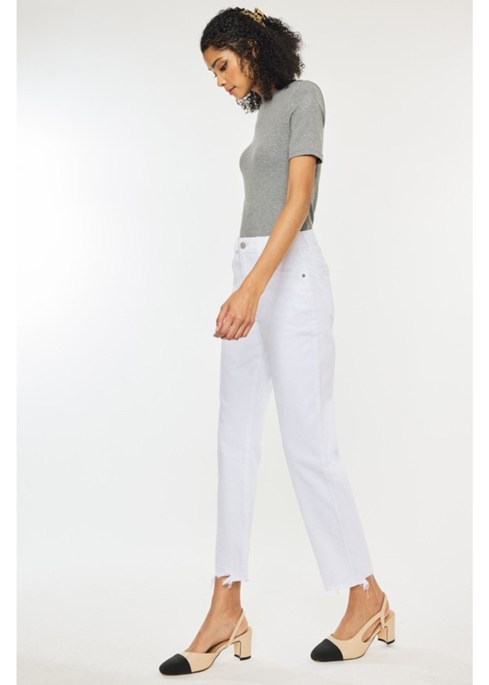 Frayed Hem High Rise Straight Leg White