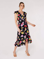 Watercolor Floral Midi Dress Black