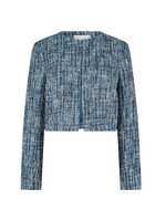 Textured Tweed Collarless Blazer Blue