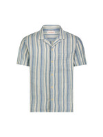 Striped Linen Camp Shirt Blue