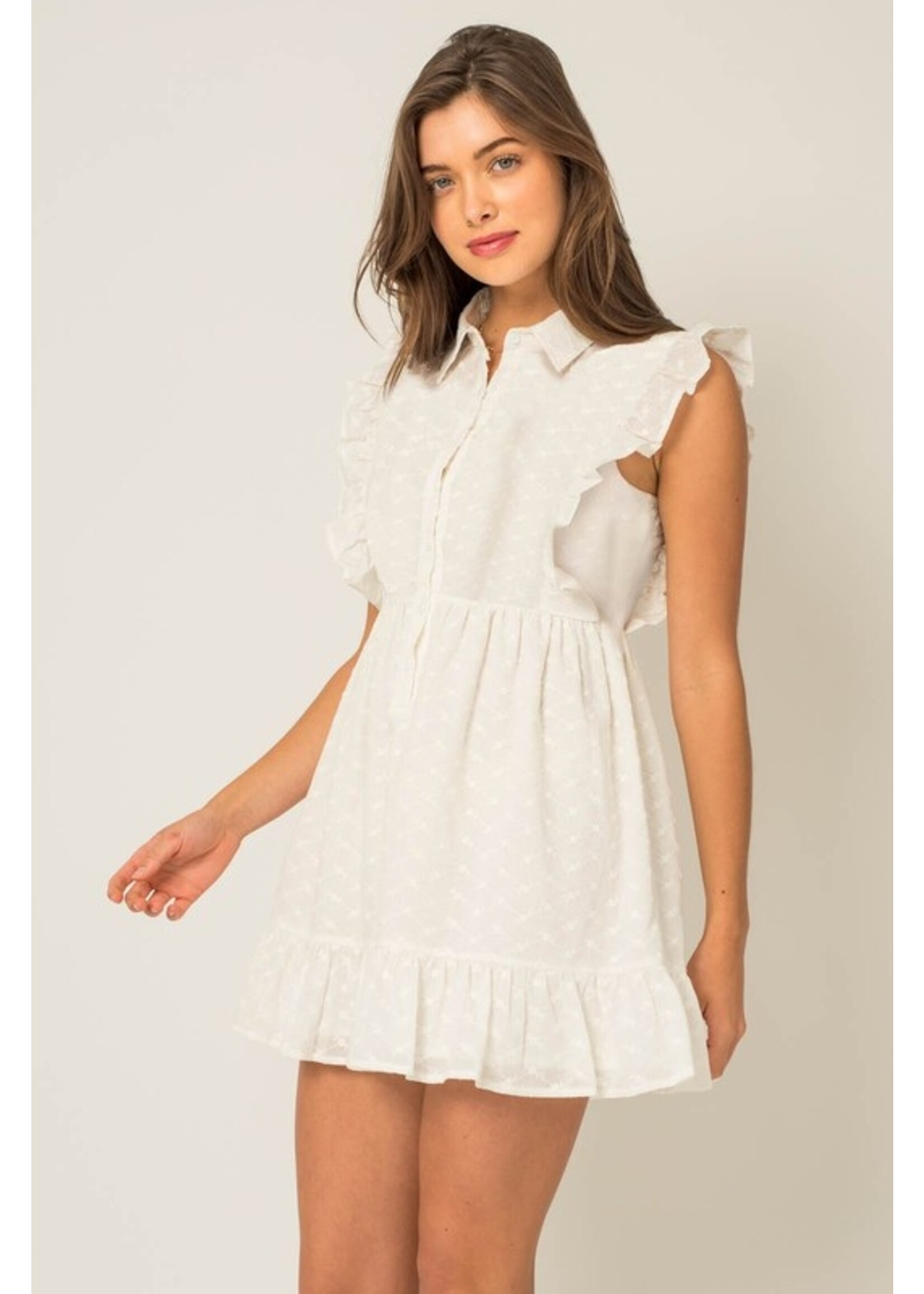 Ruffle Sleeve Eyelet Mini Dress White