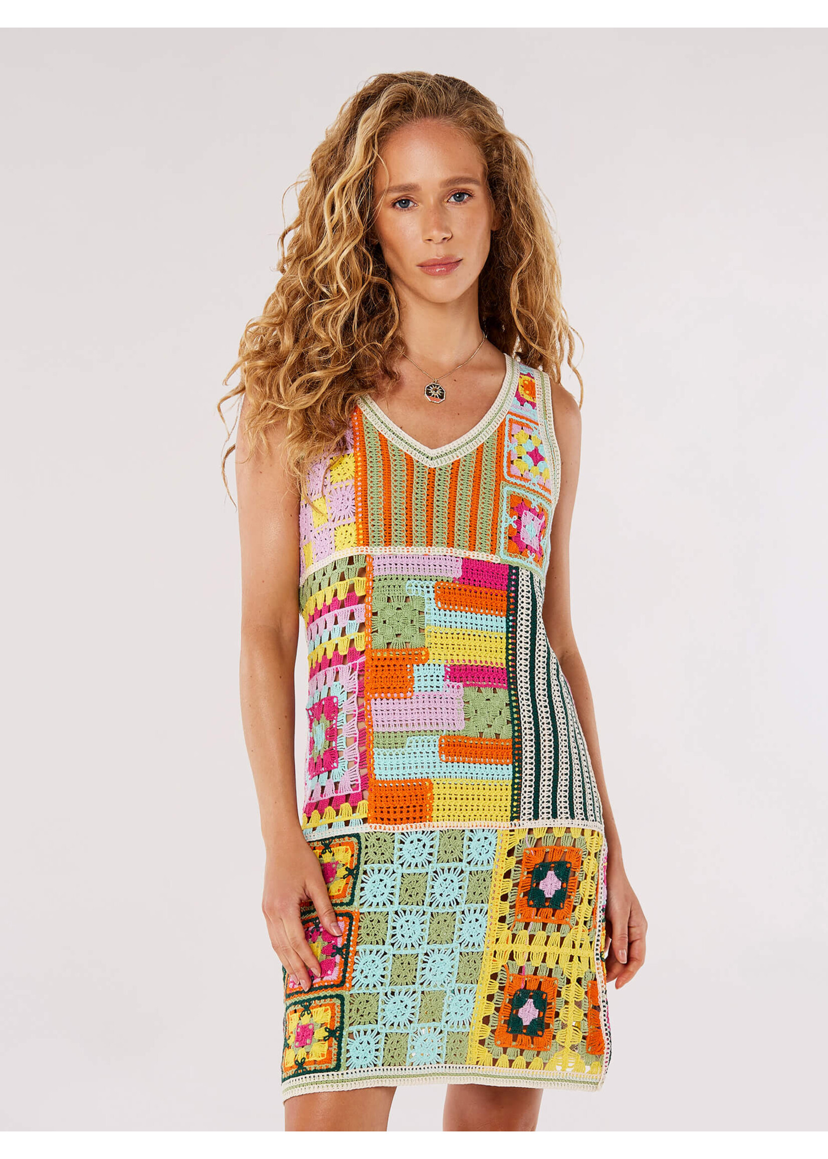 Patchwork Crochet Shift Dress Multi