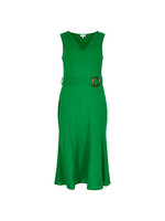 V-Neck Linen Flounce Dress Green