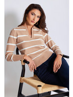 Veronica Stripe Polo Sweater Camel