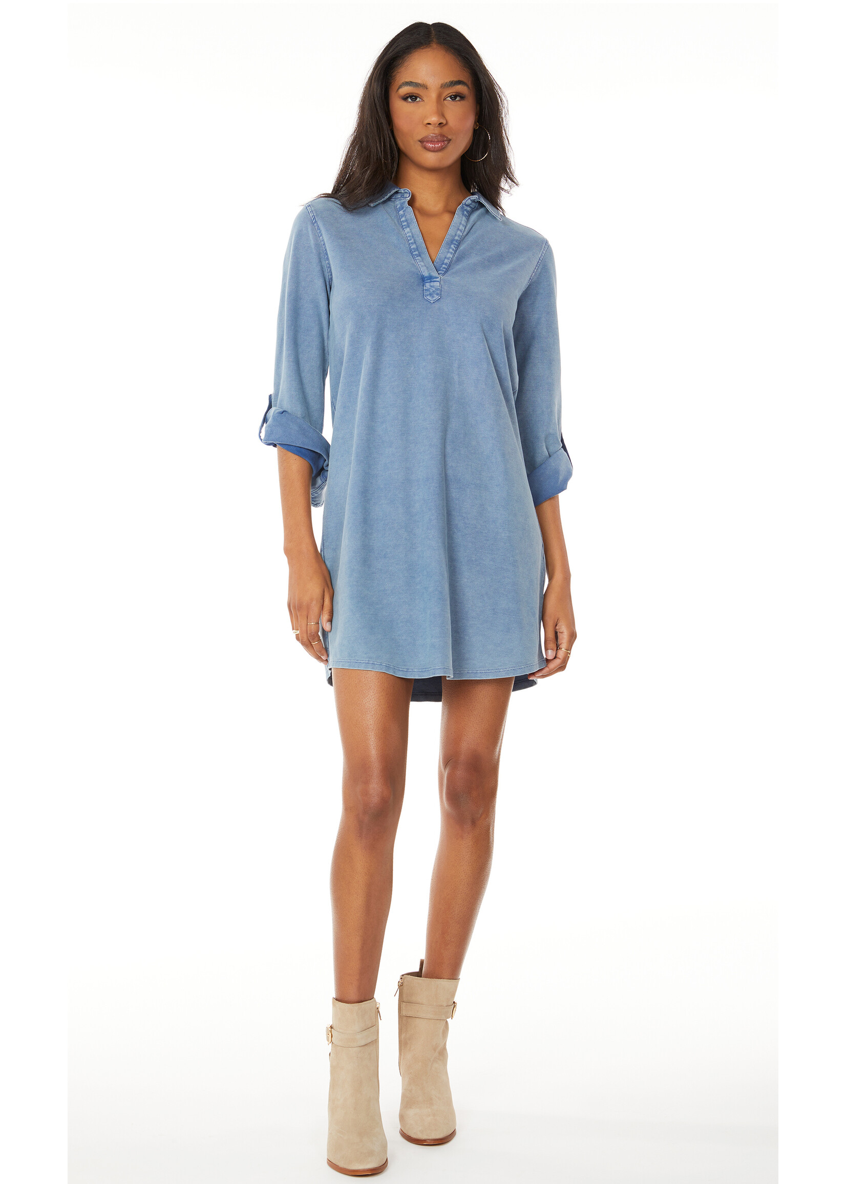 Tab Sleeve Denim Shirt Dress Indigo