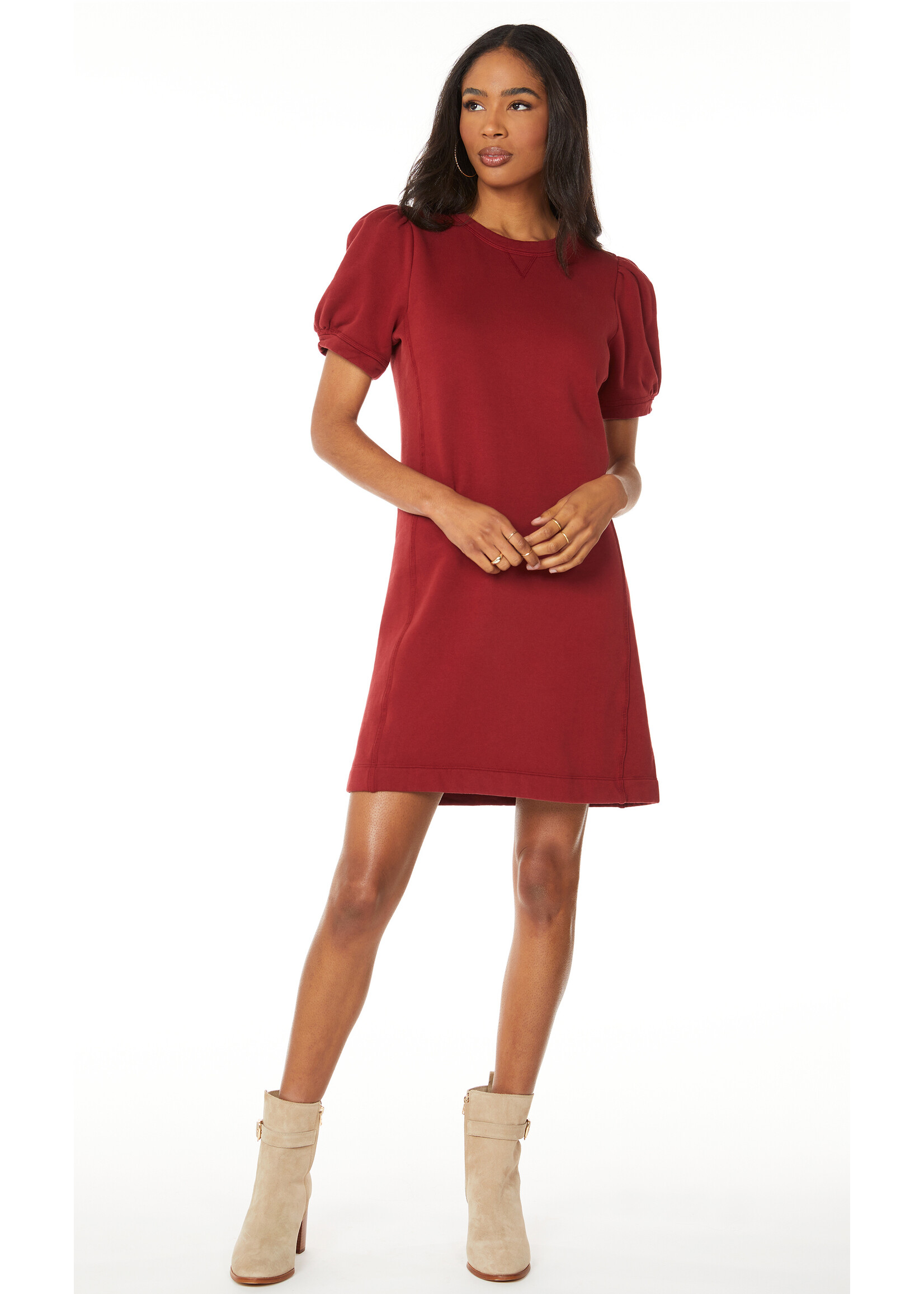 Puff Sleeve Sweatshirt Dress Burgundy