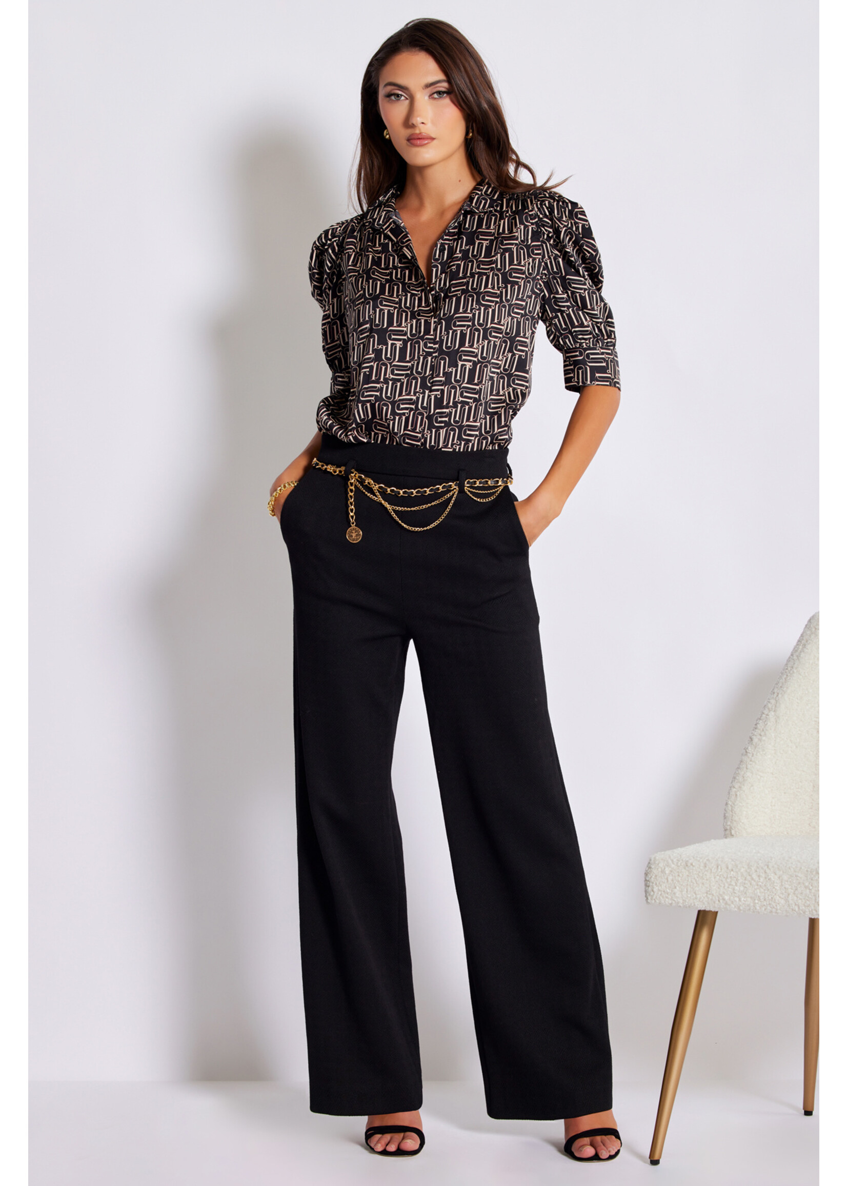 Lara Wide Leg Trouser w/ Belt Black