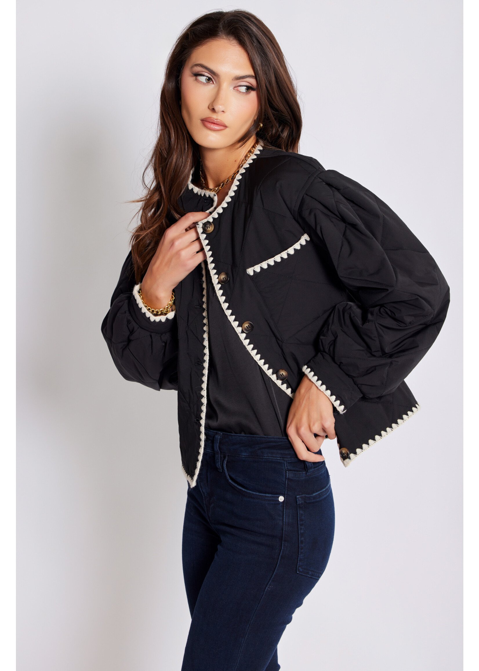 Brooklyn Whipstitch Quilted Jacket Black