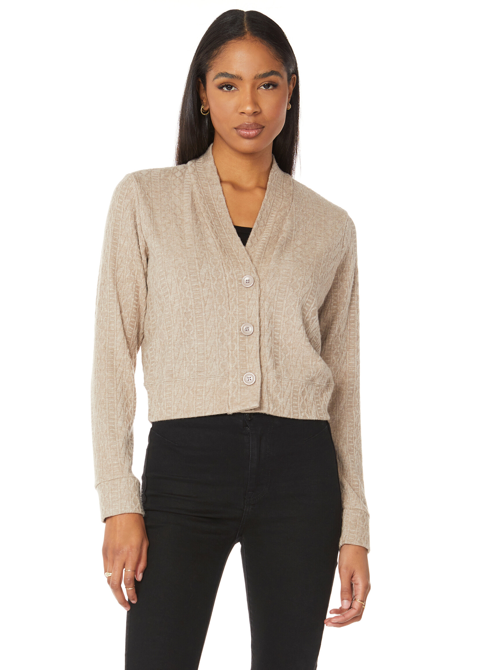 Cable Knit Short Cardigan Tan