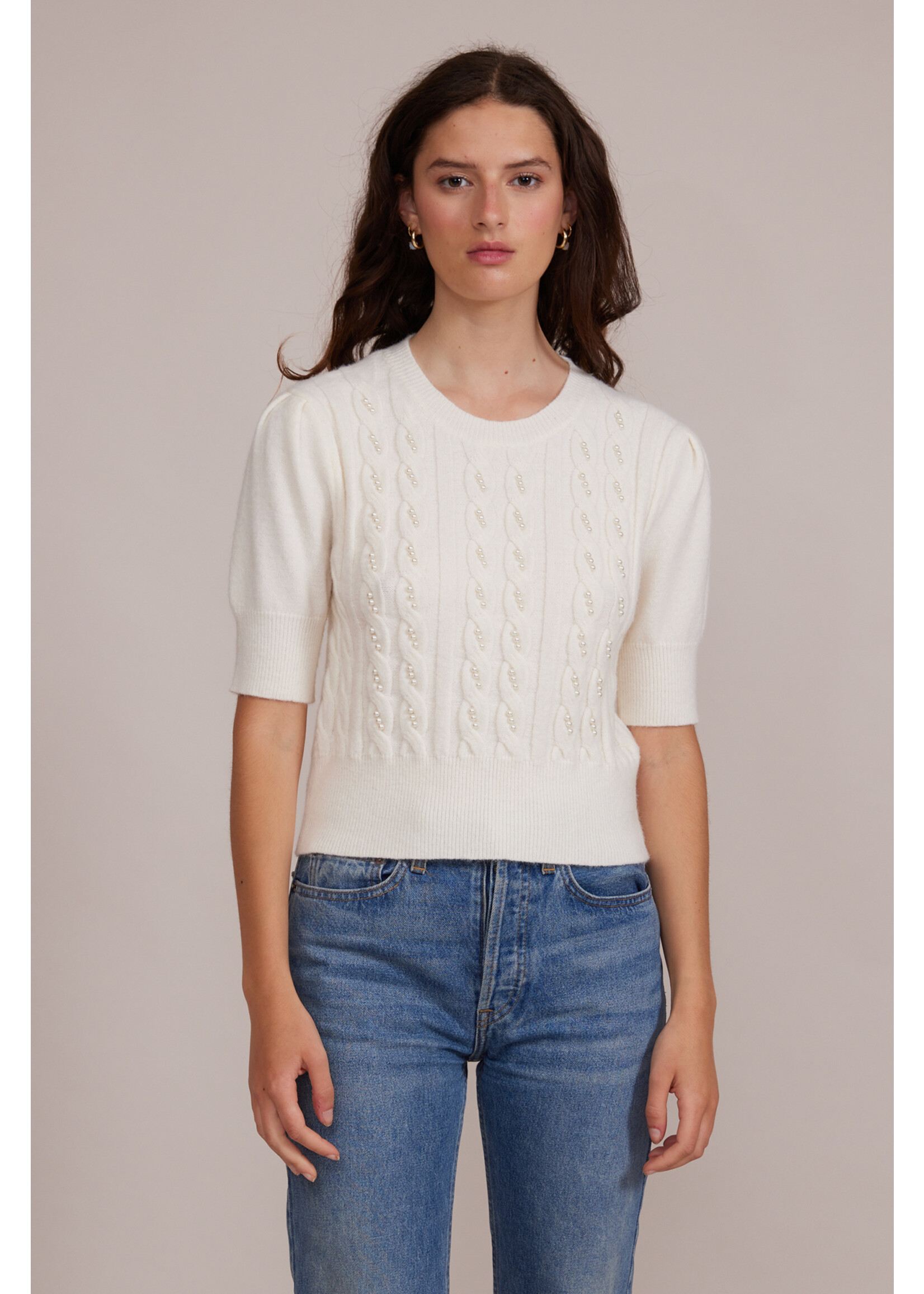 Lee Pearl Detail Sweater Top Cream