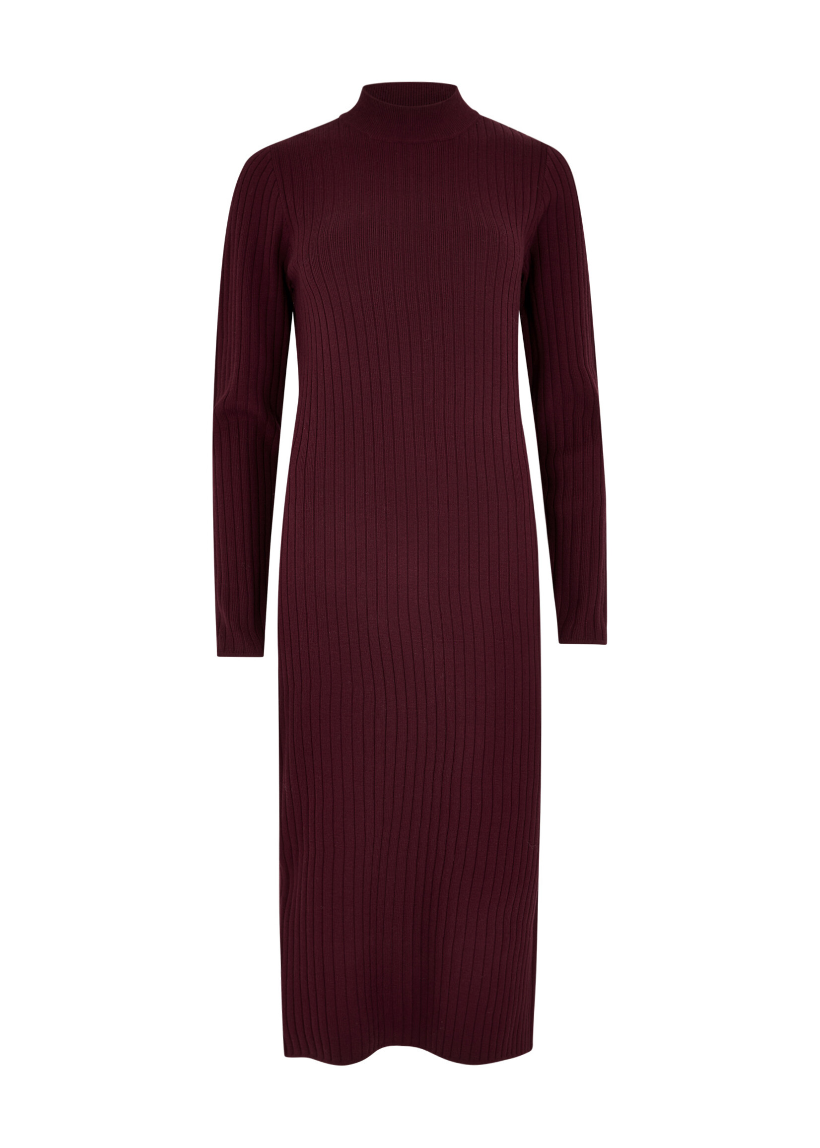 Button Sleeve Rib Column Midi Sweater Dress Burgundy