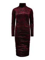 Animal Jaquard Ruched Bodycon Dress Burgundy