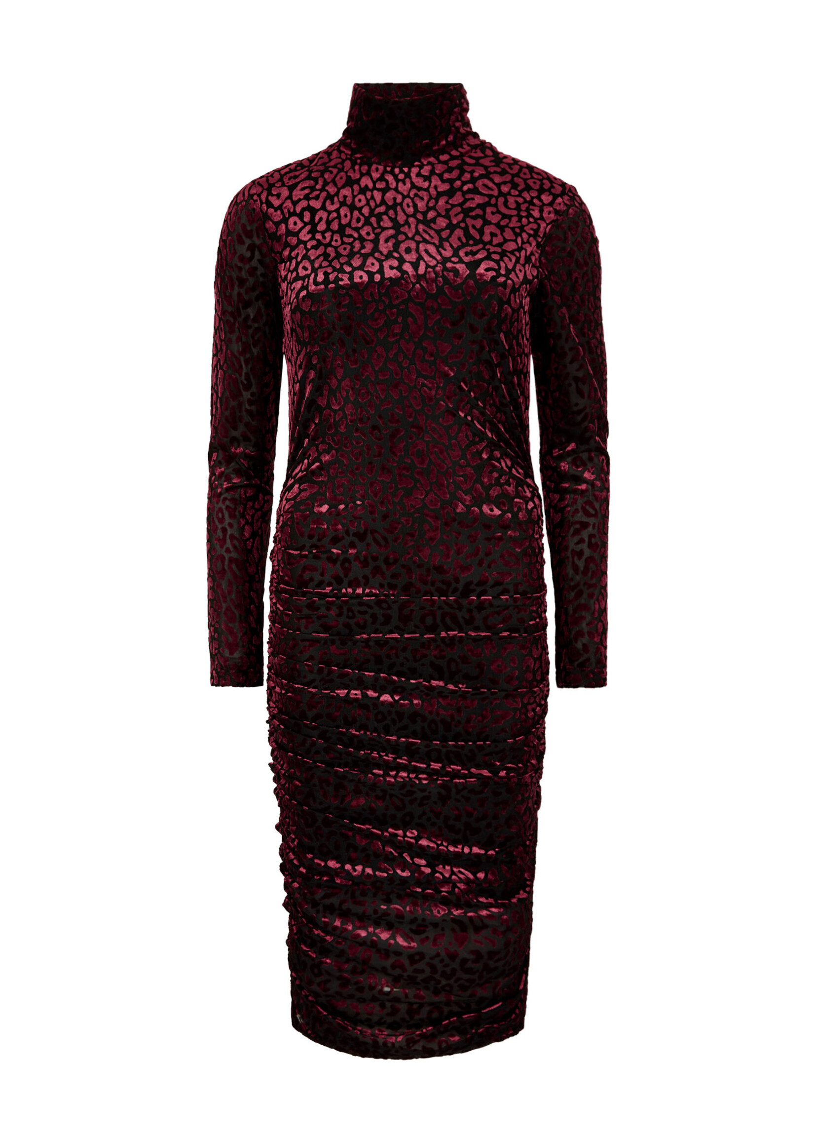 Animal Jaquard Ruched Bodycon Dress Burgundy