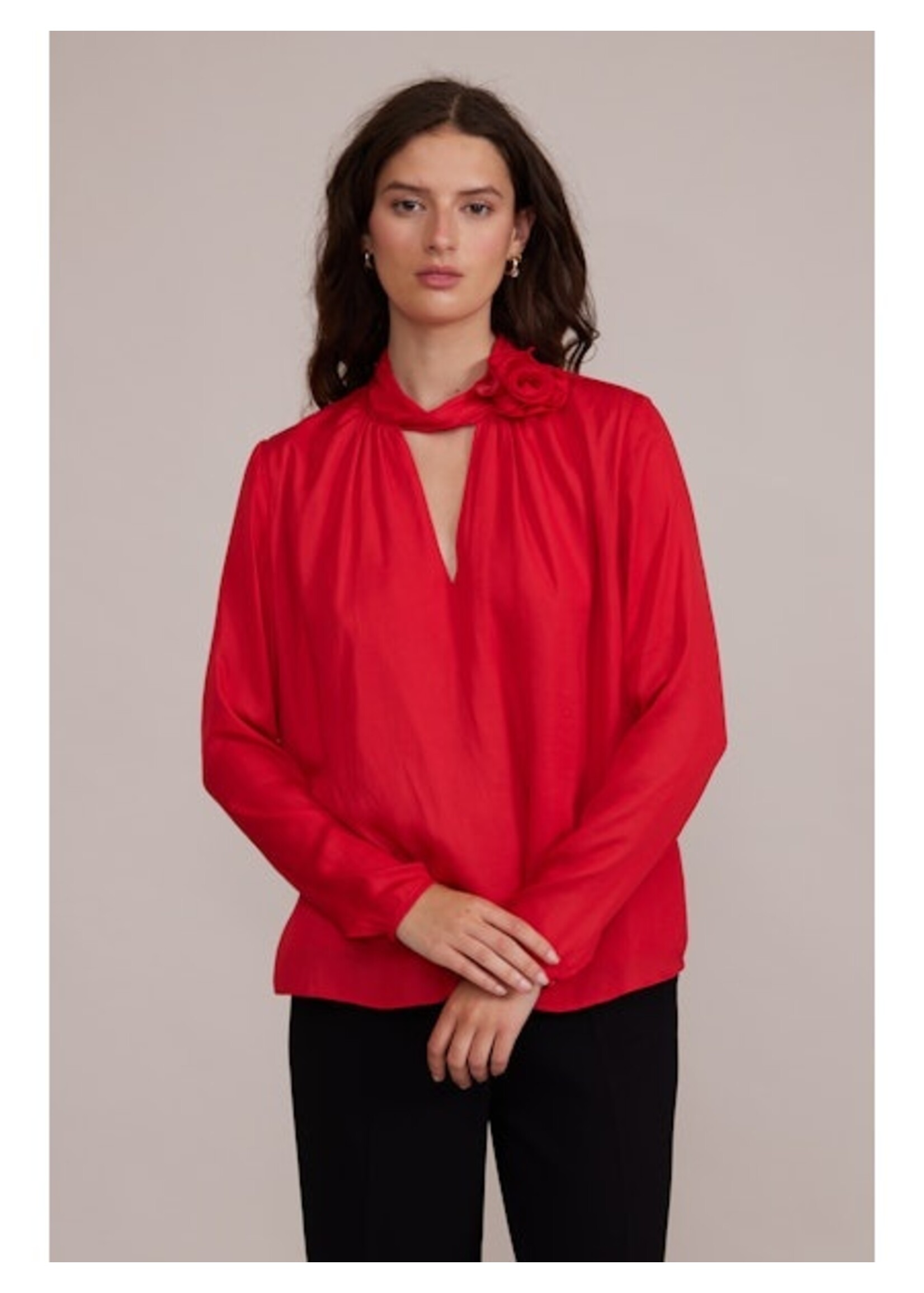 Leighton High Neck Rosette Top Red