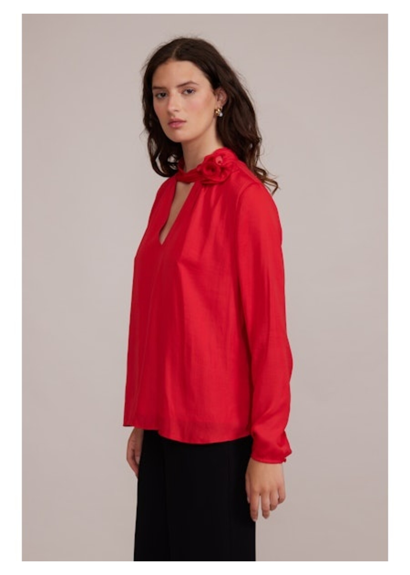 Leighton High Neck Rosette Top Red