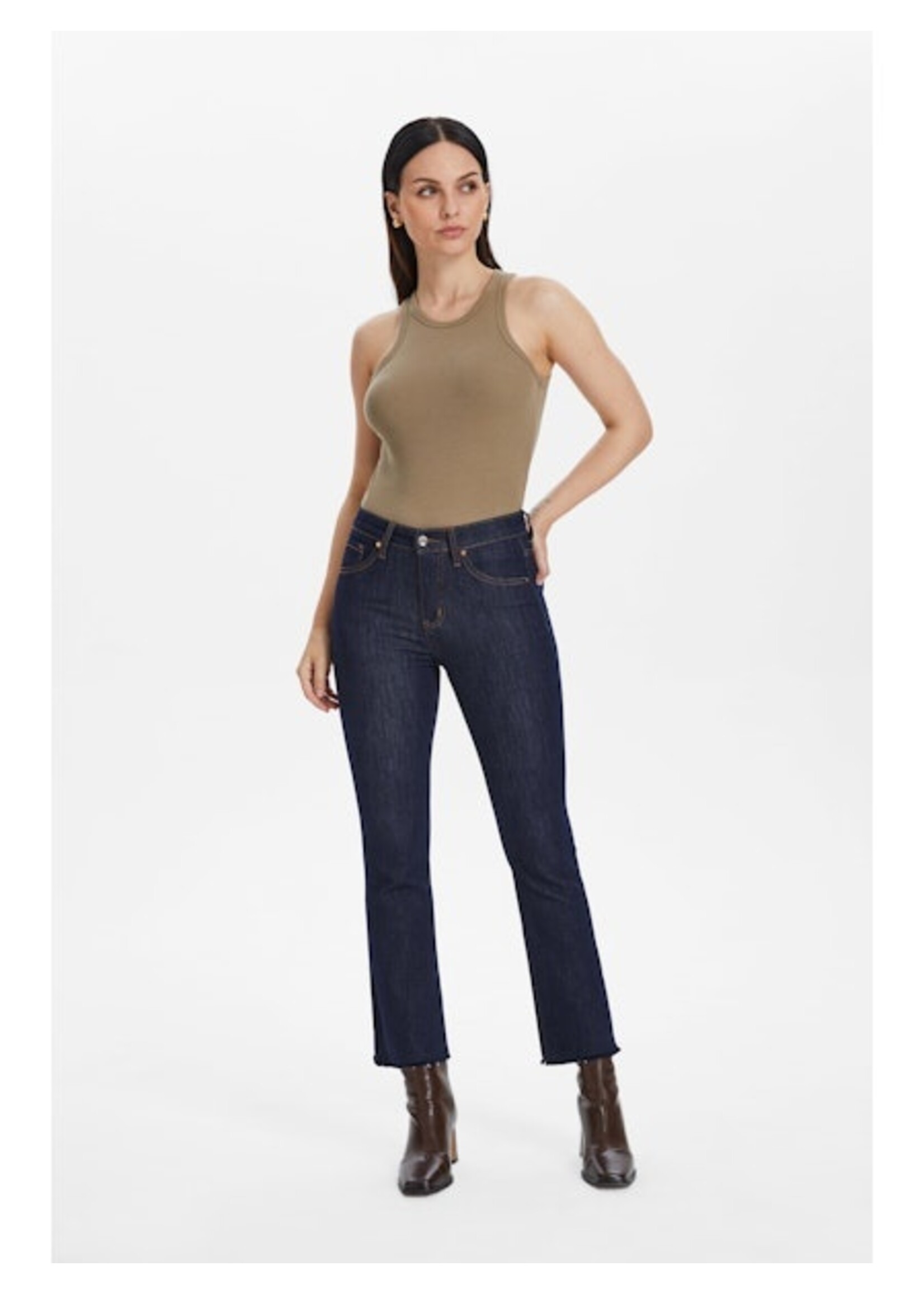 Levi Vintage HR Raw Hem Straight Leg Jean Dark Blue