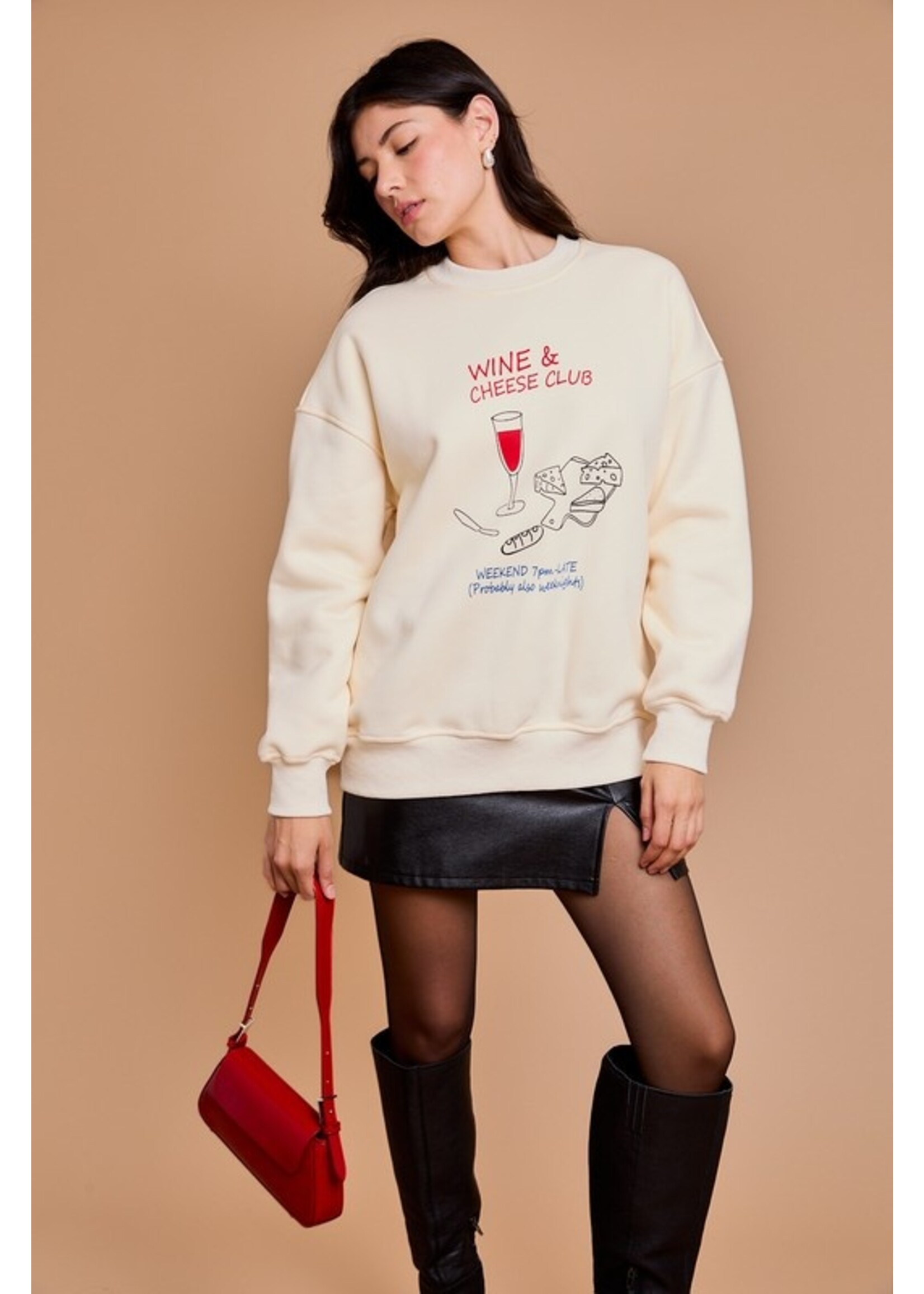 Wine & Cheese Club Sweatshirt Cream