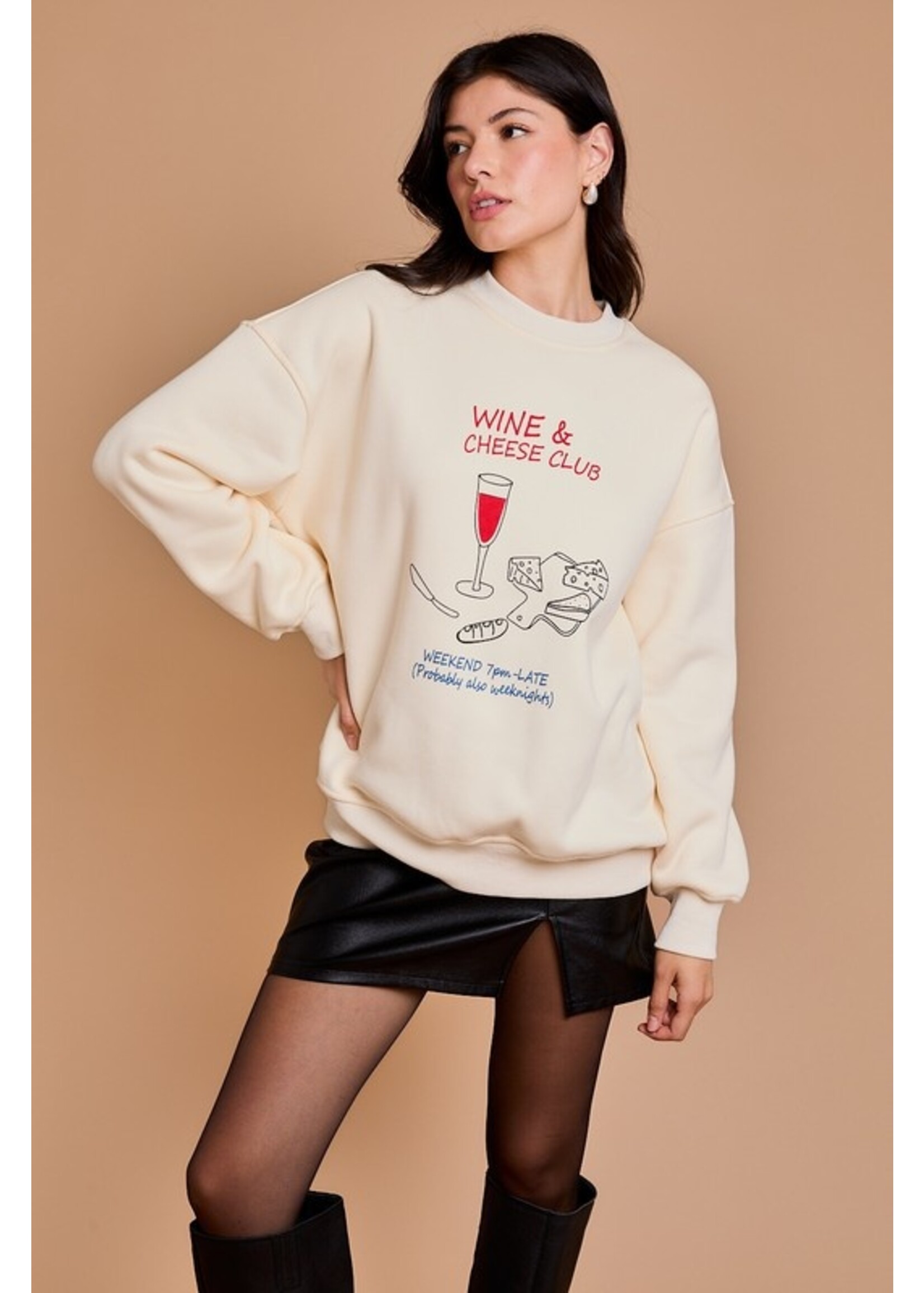 Wine & Cheese Club Sweatshirt Cream