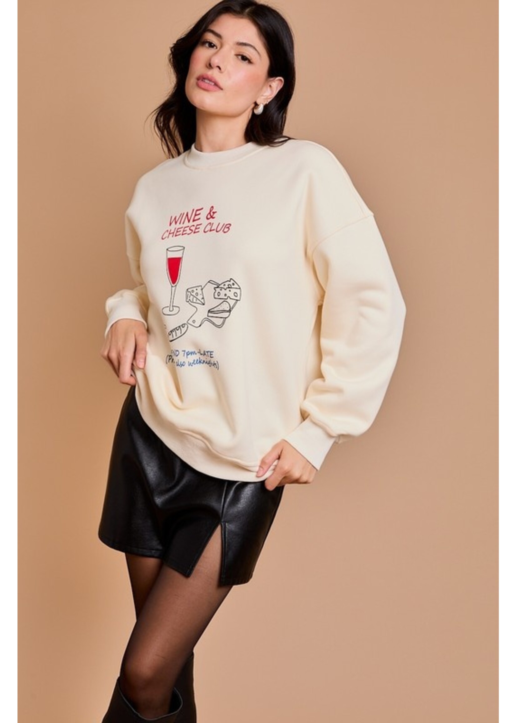 Wine & Cheese Club Sweatshirt Cream