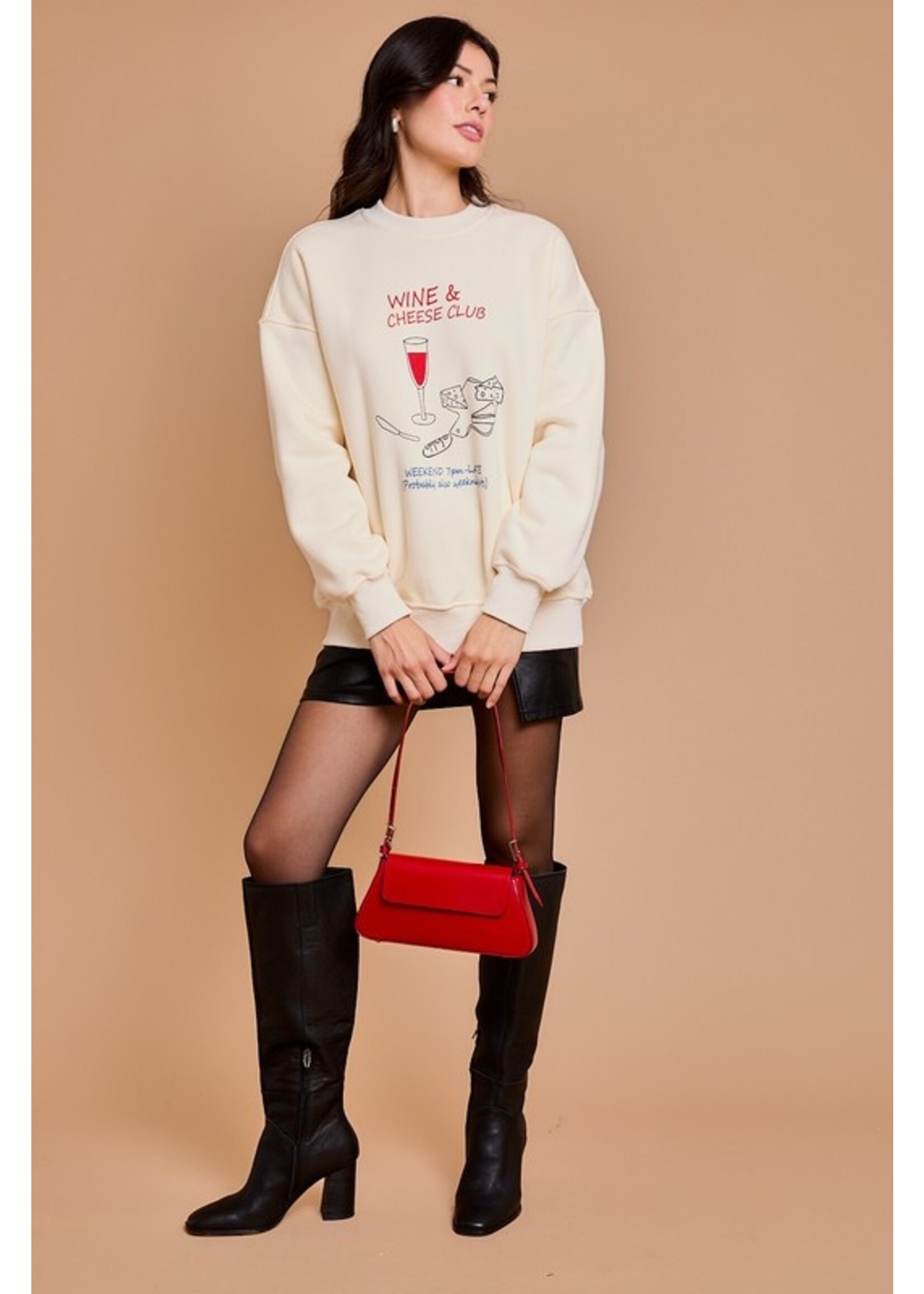 Wine & Cheese Club Sweatshirt Cream