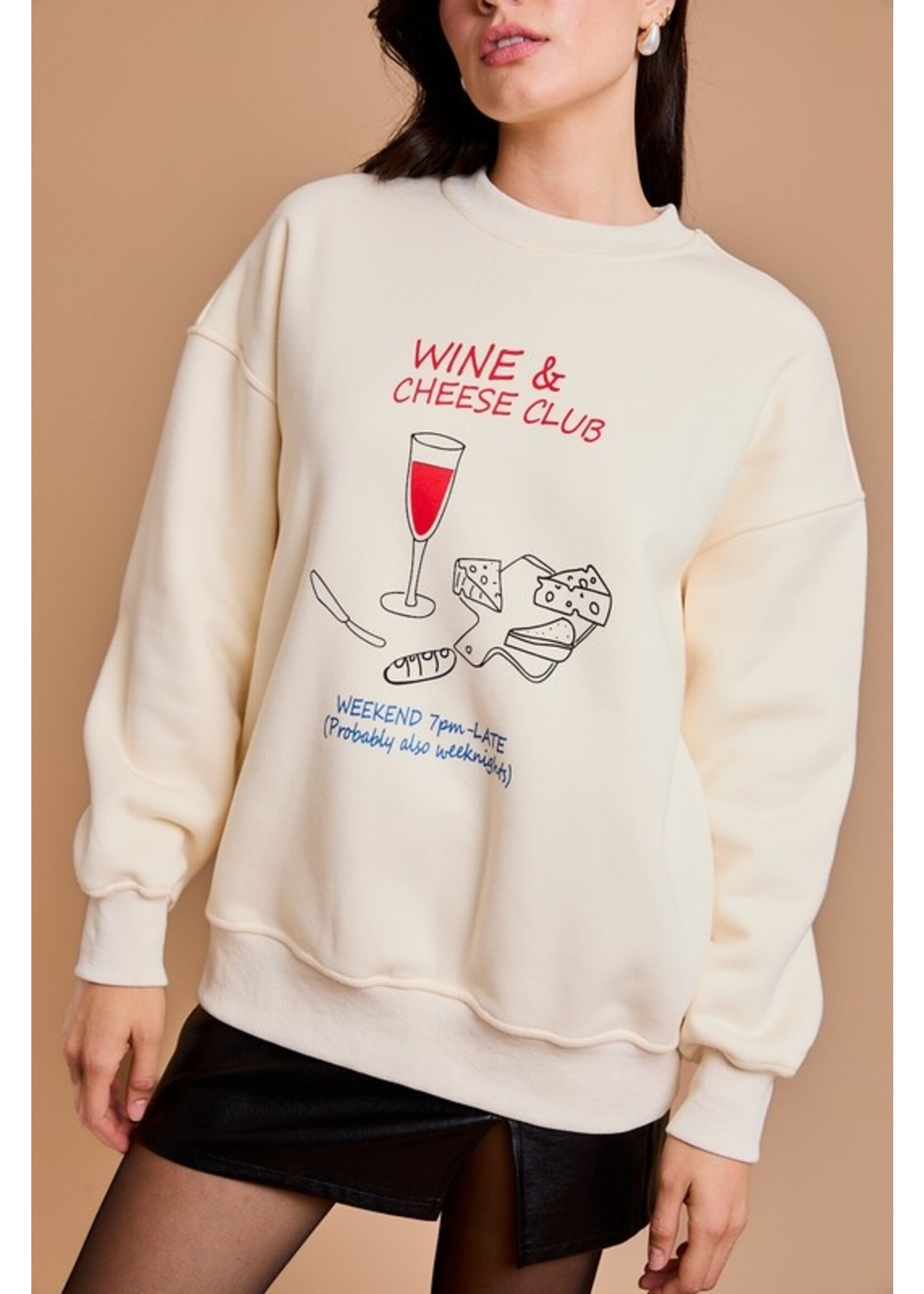 Wine & Cheese Club Sweatshirt Cream
