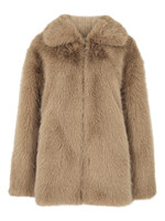 Oversized Fur Zip Up Jacket Stone