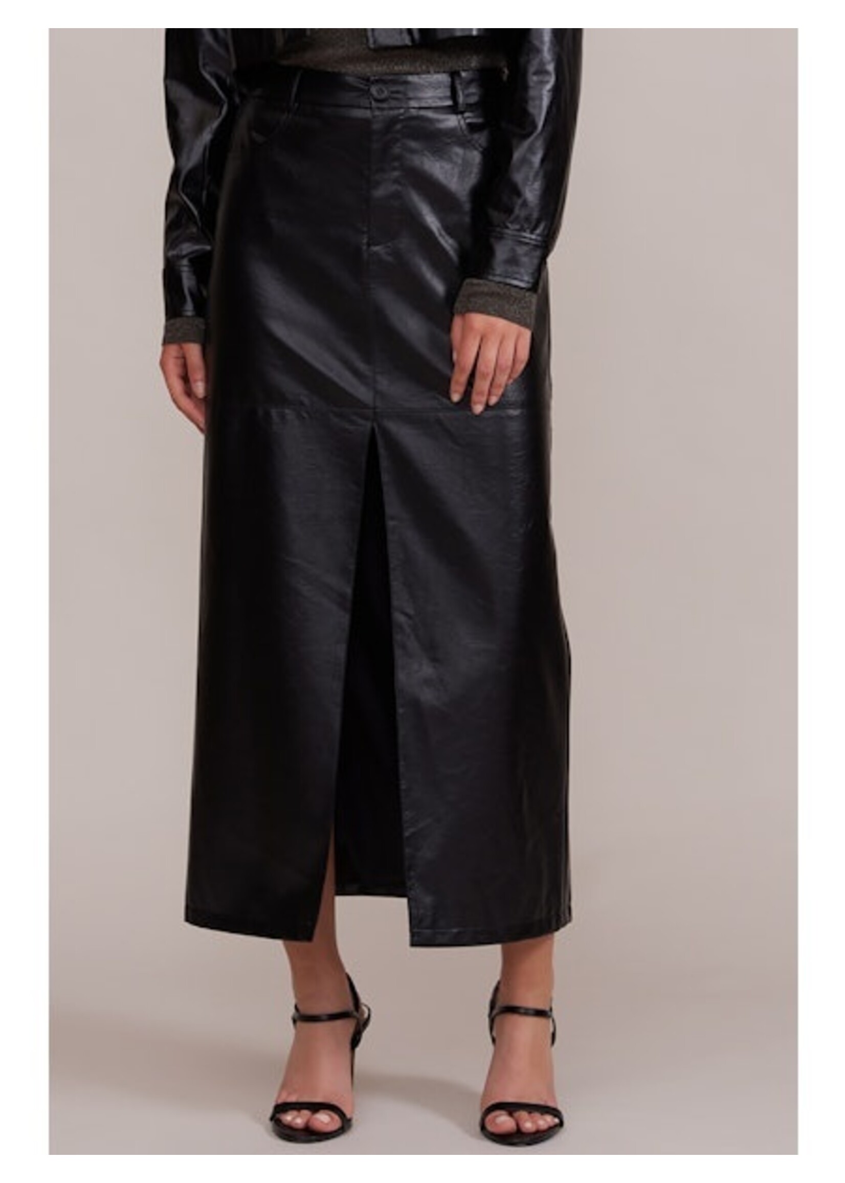 Danica Faux Leather Midi Skirt Black