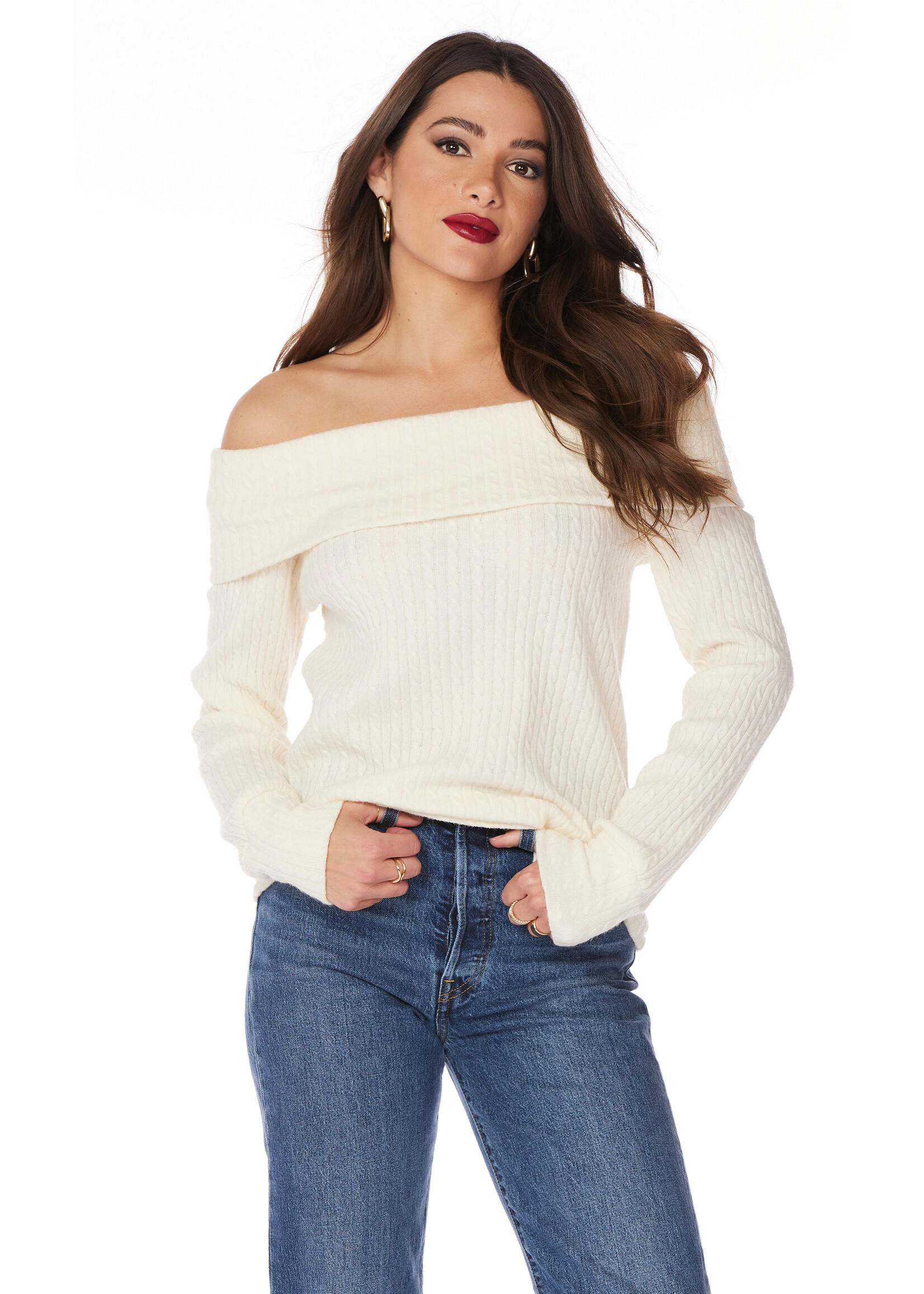 Long Sleeve Off The Shoulder Top Ivory