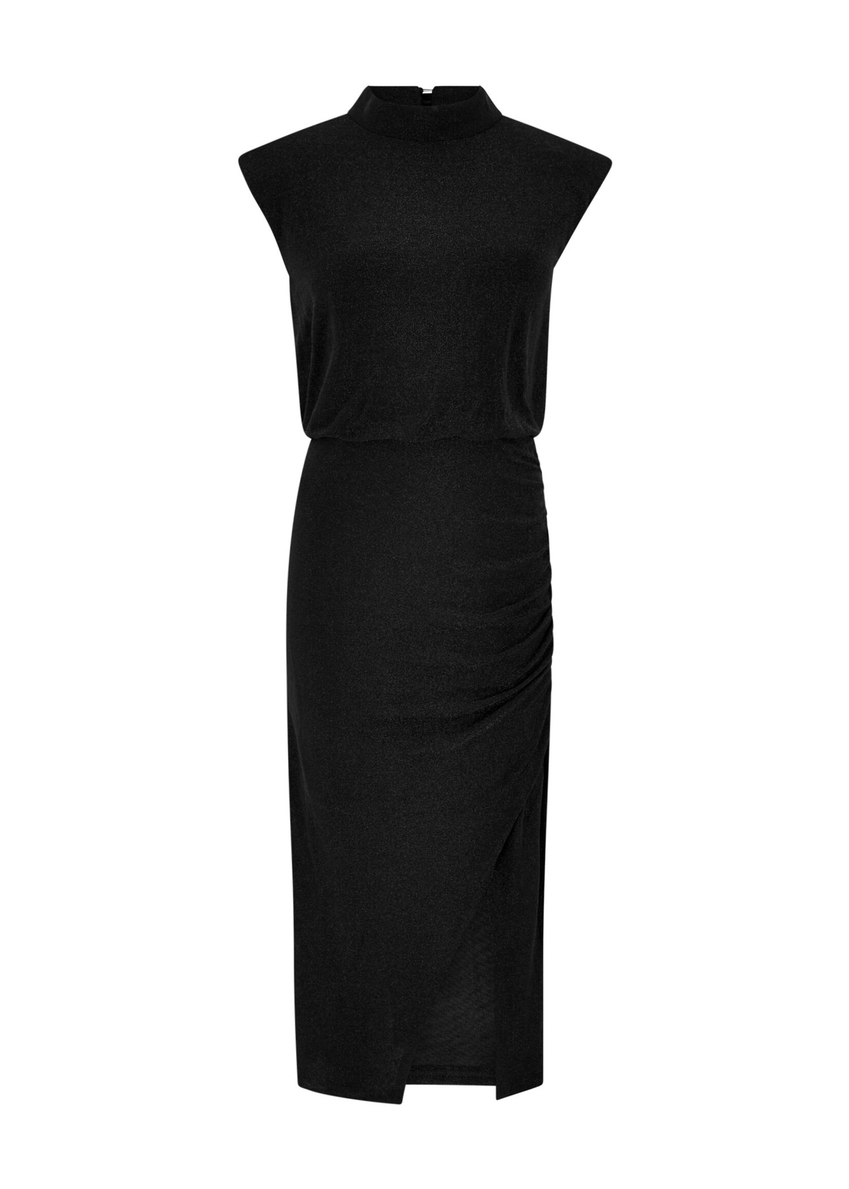 Sparkle Mock Neck Ruched Dress Black