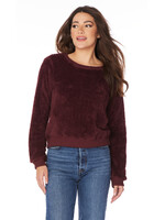 Ribbed Fuzzy Crewneck Pullover Wine