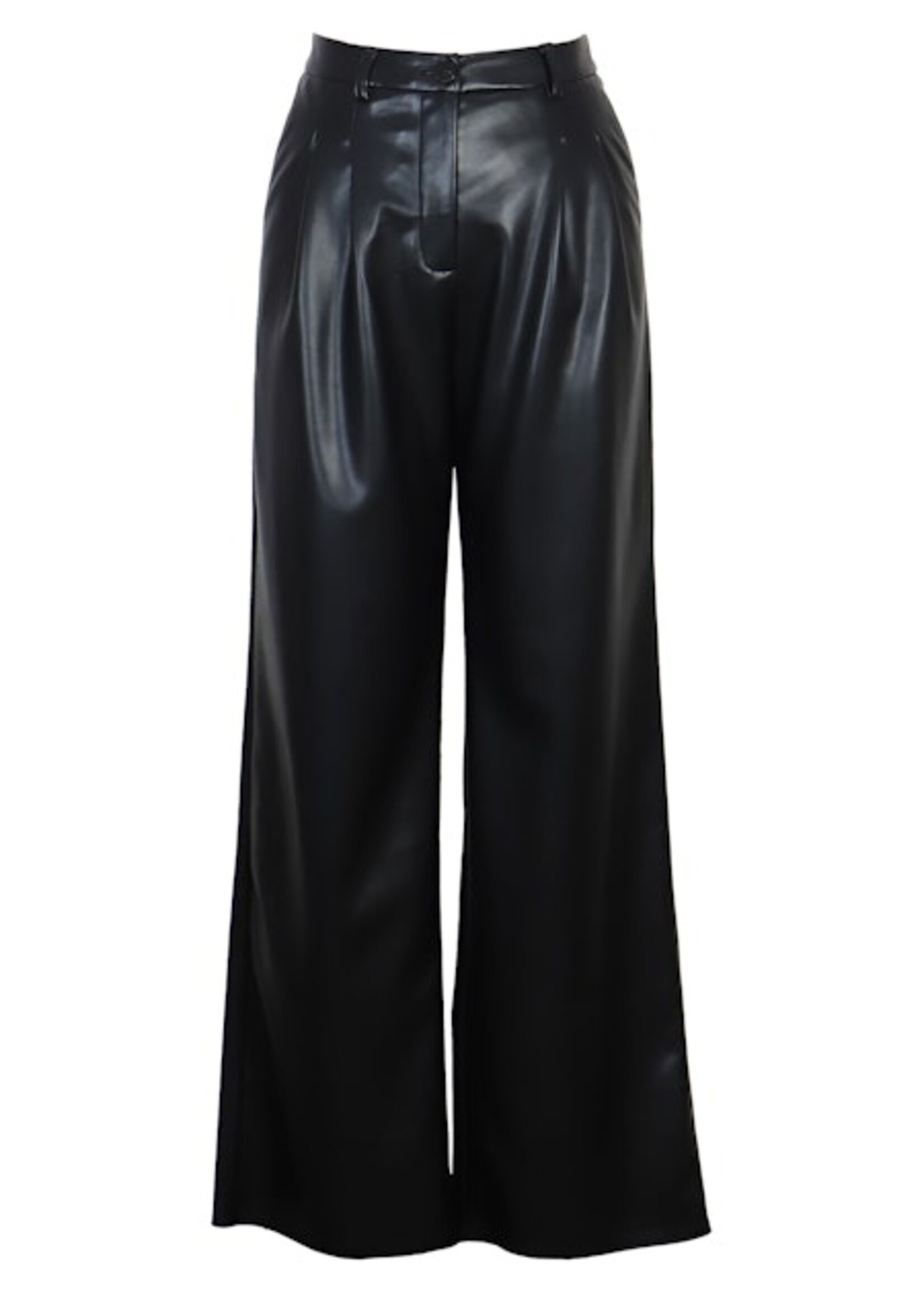 Josie Pleated Faux Leather Pant Black