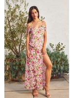 Floral Ruffle Slip Dress Carmine Rose