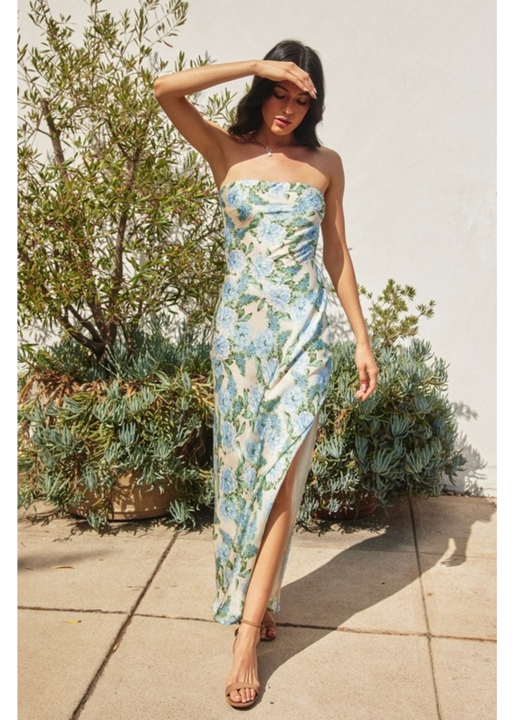 Hydrangea Strapless Slip Dress Delicate Blue